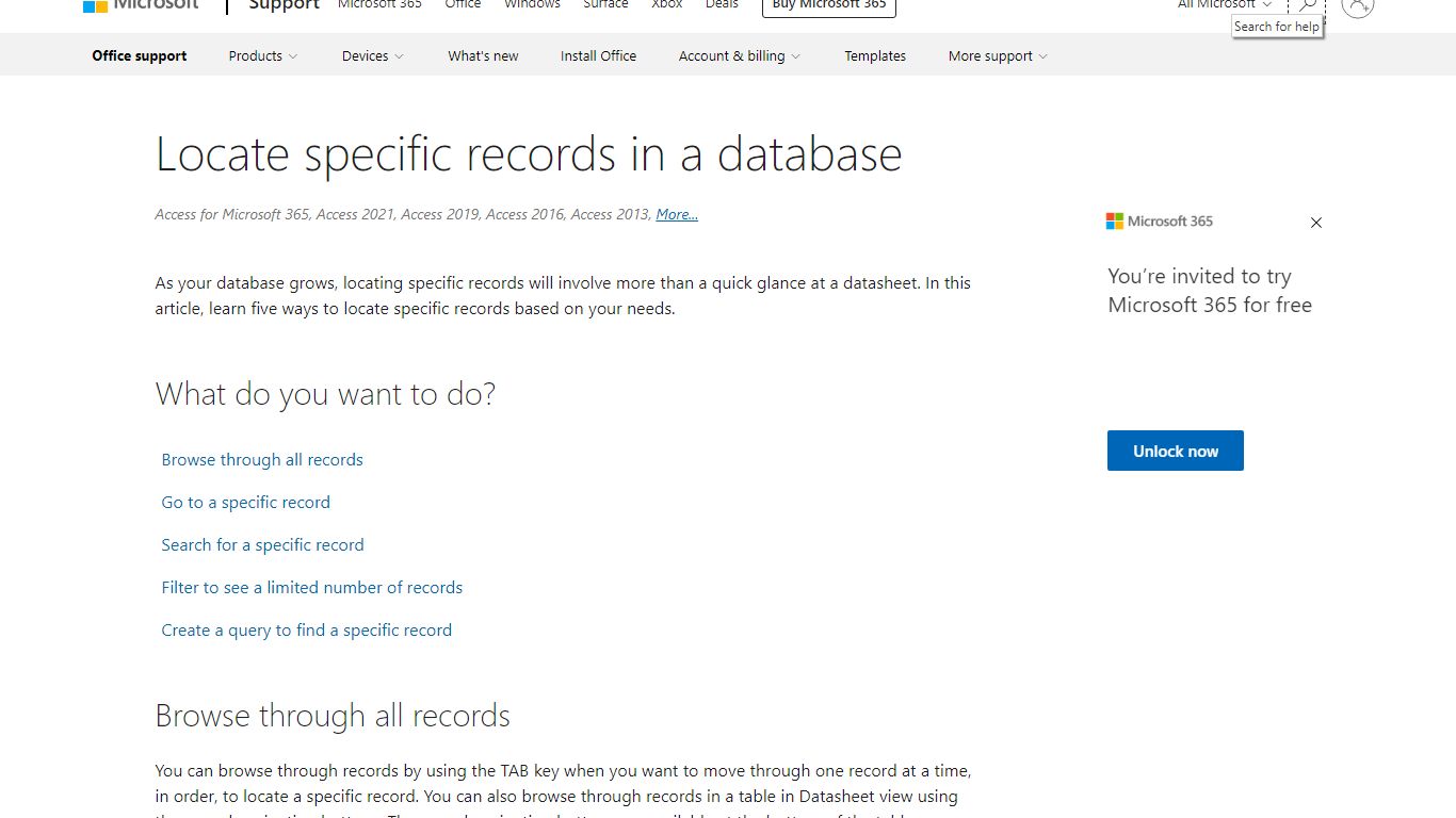 Locate specific records in a database - support.microsoft.com