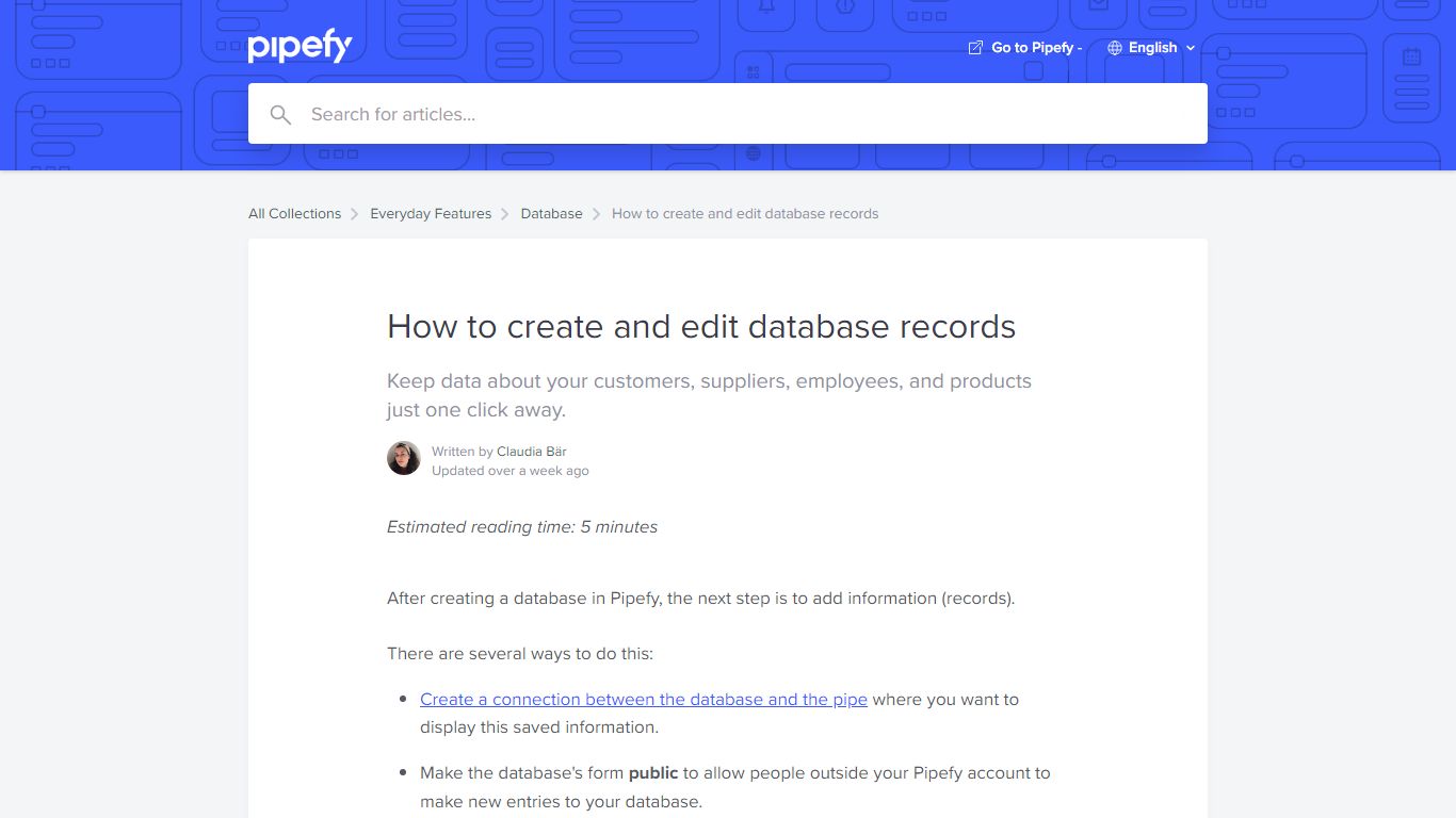 How to create and edit database records | Pipefy Help Center